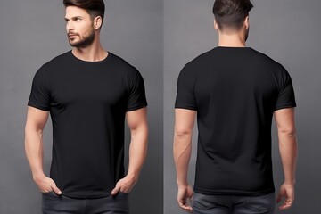 Young man casual t-shirt back and front view mockup