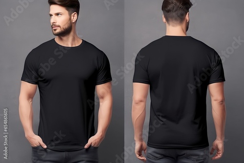 Young man casual t-shirt back and front view mockup