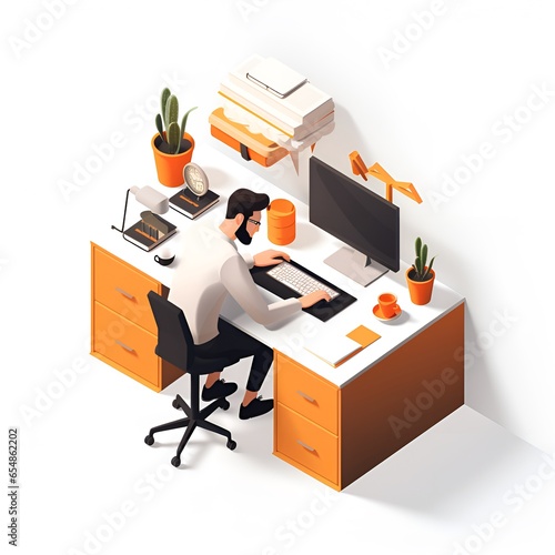 isometric 3d office worker, ai generative