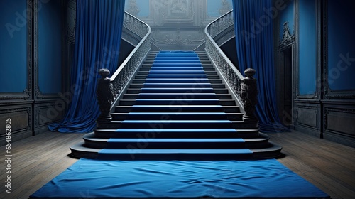 Blue carpeted stairs