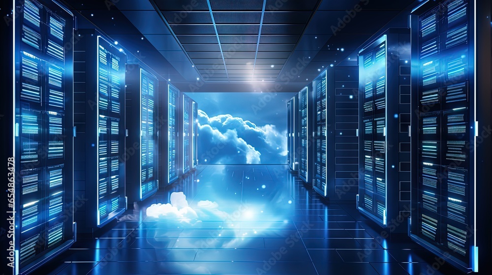 Data Center Icon representing cloud storage computing and server room with database system racks protection security hosting and network Data Center Icon representing cloud storage computing and server room with database system racks protection security hosting and network