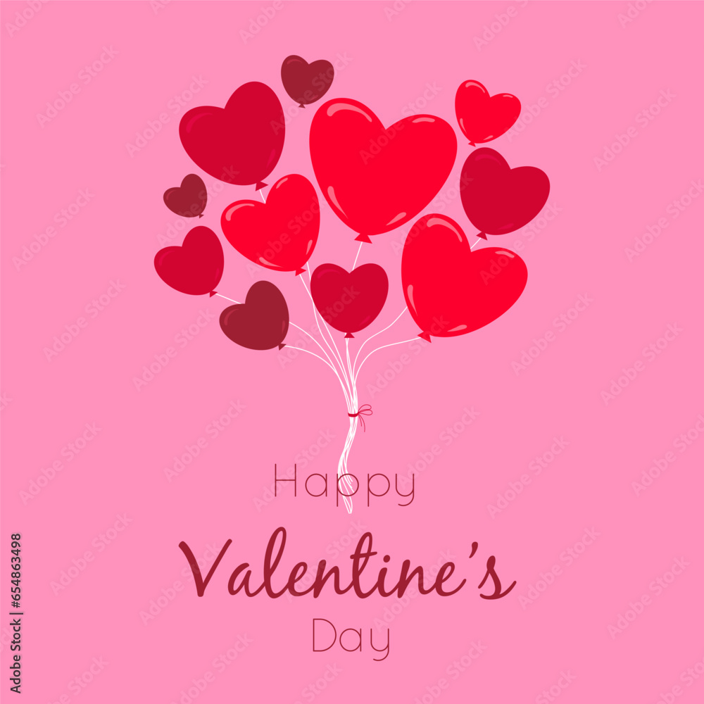 Card for Valentines day. Cute hearts balloons on pink background. Vector illustration