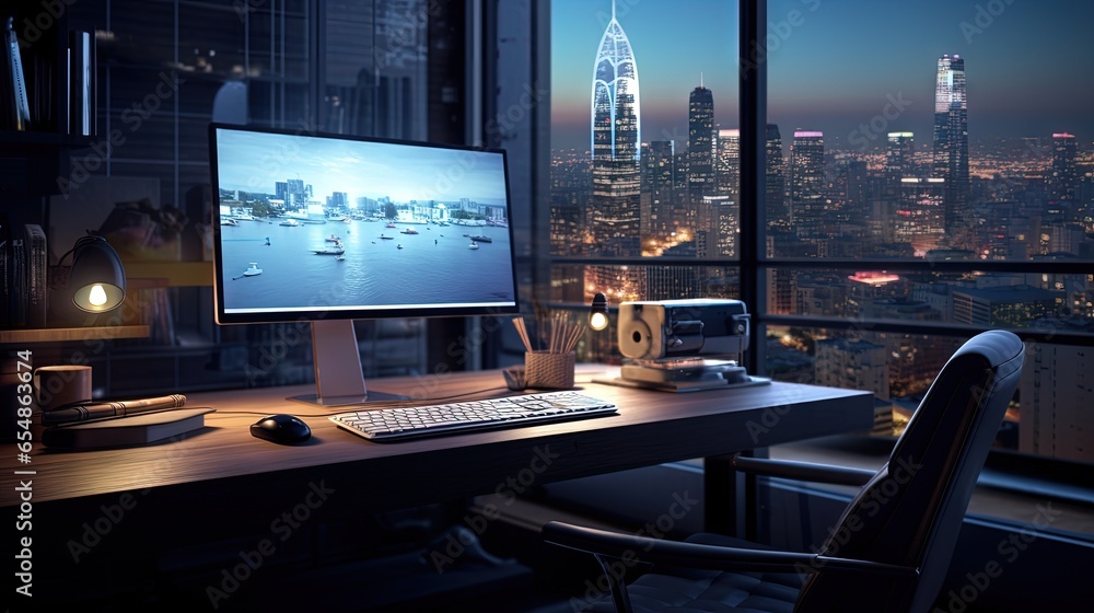 Cozy home office with up to date computer Cozy home office with up to date computer