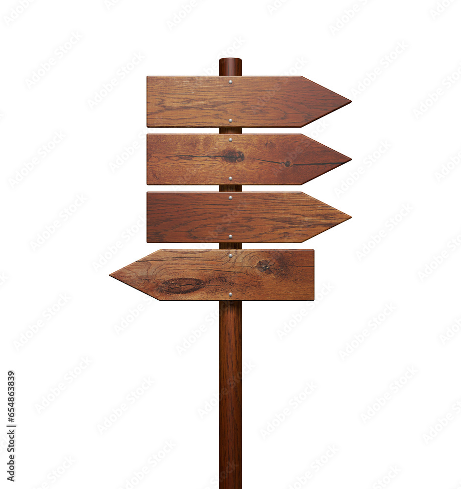 Wegweiser, ein Holzpfeil zeigt in eine andere Richtung Wegweiser, ein Holzpfeil zeigt in eine andere Richtung