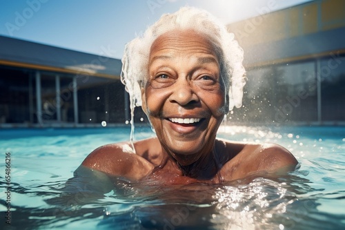 Portrait of a senior african american woman in swimming pool