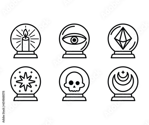 crystal magic ball line art simple modern vector template icon design set  isolated