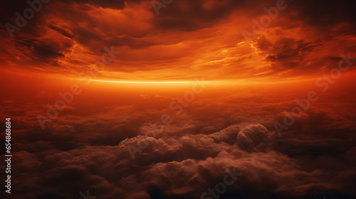 An orange sky that is burning, in the style of moody tonalism, crimson and bronze, ethereal cloudscapes, orange and crimson, commission for, warm tonal range photo