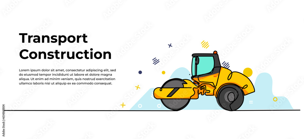 Highway compaction vehicle vector illustration. Modern banner in continuous line style design. Highway compaction vehicle vector illustration. Modern banner in continuous line style design.