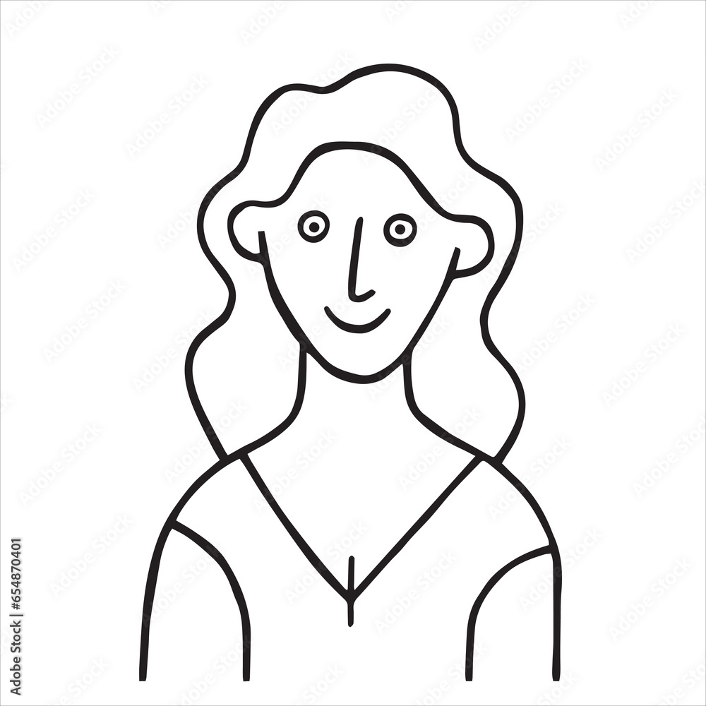 vector style doodle drawing, portrait of a smiling woman. simple illustration vector style doodle drawing, portrait of a smiling woman. simple illustration