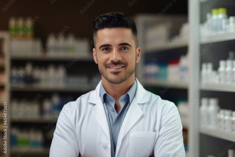 Obraz premium Portrait of confident male pharmacist 