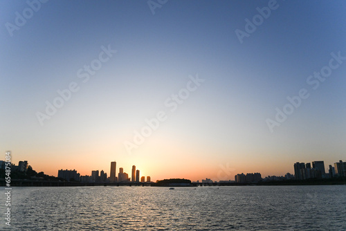 Beautiful sunset over the city at Han River  Seoul.