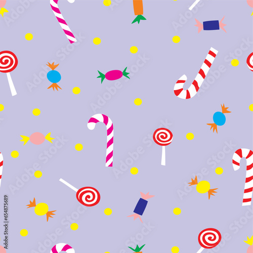 Vector seamless pattern with candies. A beautiful background for the holidays and for wrapping paper.