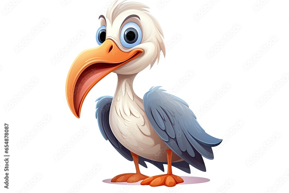A cute cartoon pelican with a large beak in an African safari created with Generative AI technology A cute cartoon pelican with a large beak in an African safari created with Generative AI technology
