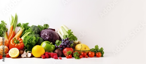 Fresh produce in paper bag on white background in studio