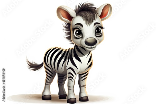 A adorable zebra standing against a white backdrop created with Generative AI technology