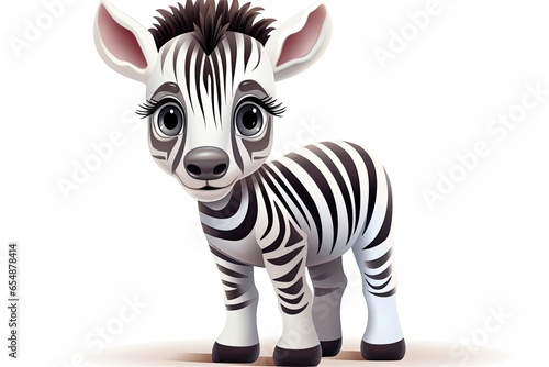 A cute cartoon zebra standing on a white floor created with Generative AI technology