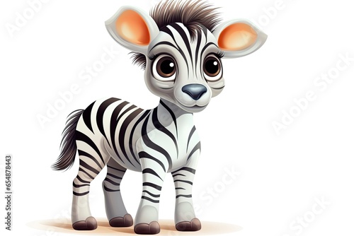 A adorable zebra posing on a plain white background created with Generative AI technology