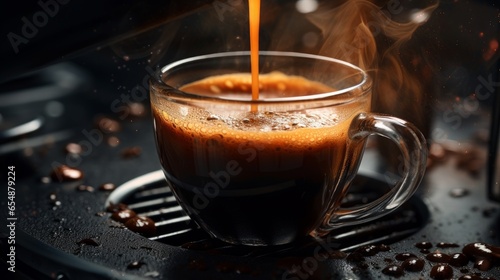 closeup shot  espresso with foam in a steel cup