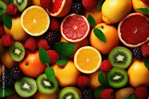 Multi vitamin fruit background - many different healthy organic fruits  © Tixel