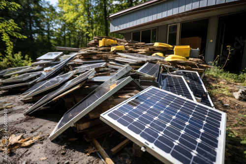 Dump of used broken solar panels, problem of disposal and recycling of solar panels