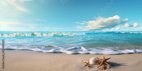 Summer sandy beach and tropical sea background mock up