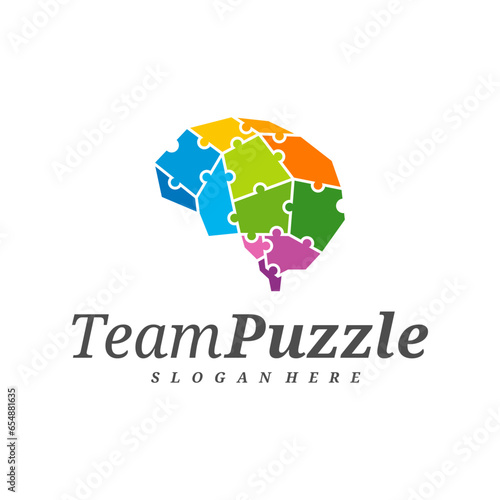 Brain Puzzle logo design vector template, Vector label of puzzle, illustration, Creative icon, design concept