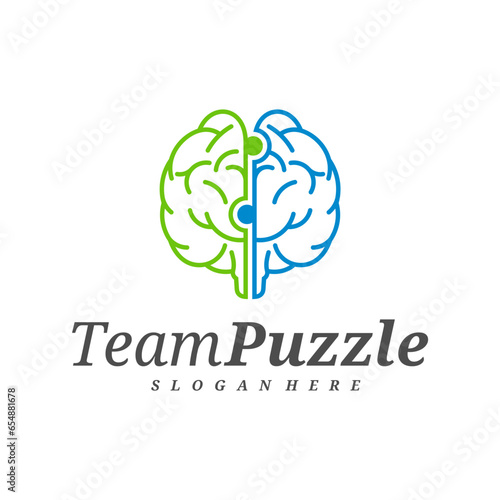 Brain Puzzle logo design vector template, Vector label of puzzle, illustration, Creative icon, design concept