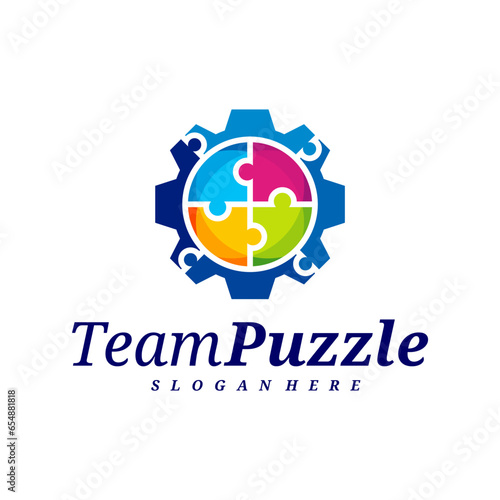 Gear Puzzle logo design vector template, Vector label of puzzle, illustration, Creative icon, design concept