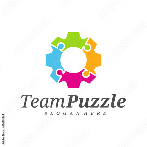 Gear Puzzle logo design vector template, Vector label of puzzle, illustration, Creative icon, design concept