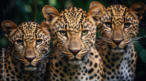 Group of young leopards close up