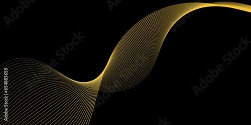 Abstract golden or yellow wave and curve lines background. Abstract frequency sound wave technology and science background. Wavy banner, template design. 