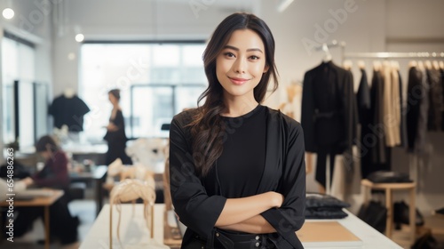 Asian attractive women fashion designer is smiling while standing in office.