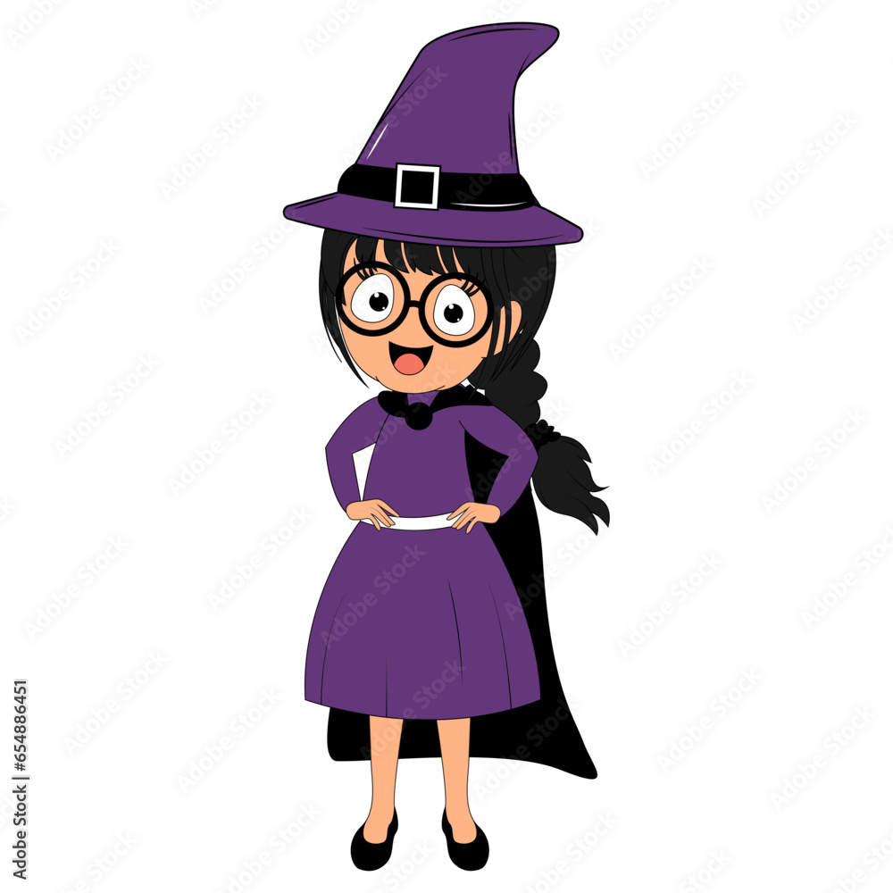 cute girl cartoon with halloween costume