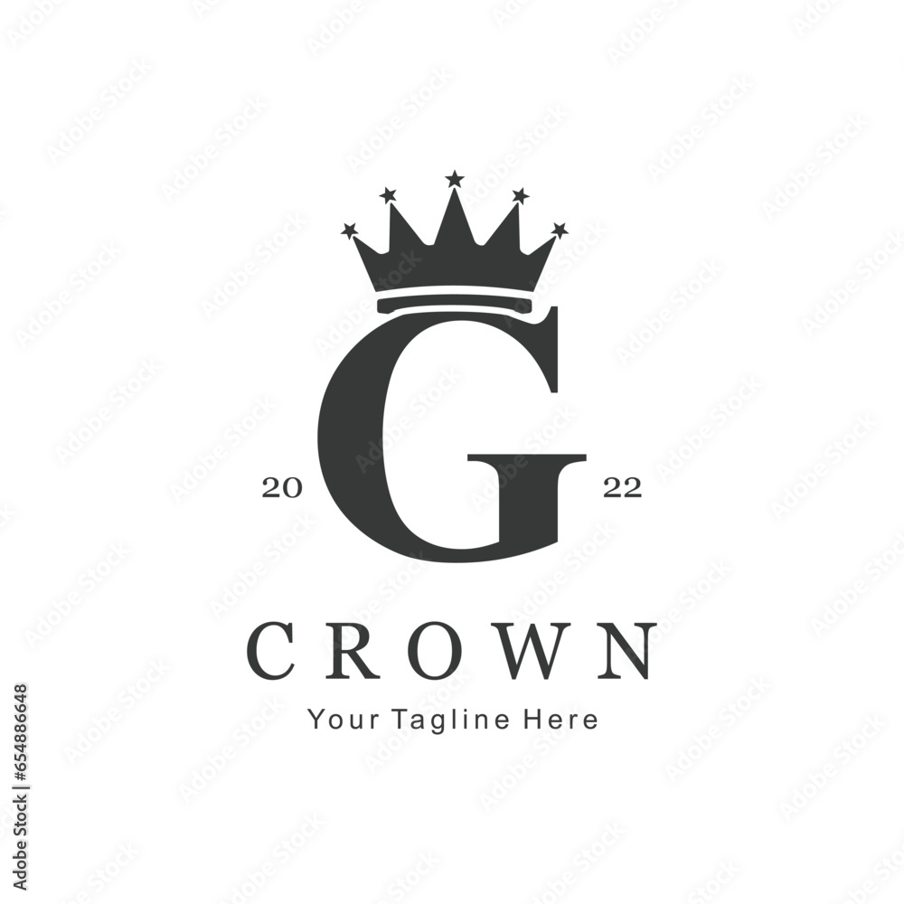 Obraz premium Crown Logo On Letter G Template. Crown Logo On G Letter, Initial Crown Sign Concept Template