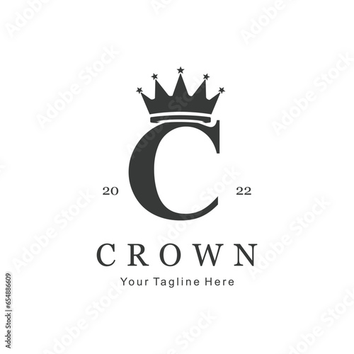 Crown Logo On Letter C Template. Crown Logo On C Letter, Initial Crown Sign Concept Template