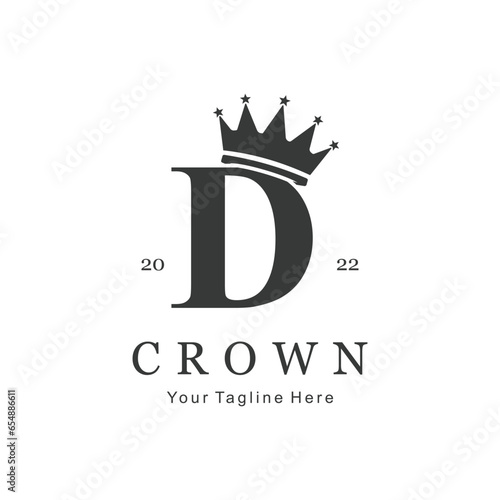 Crown Logo On Letter D Template. Crown Logo On D Letter, Initial Crown Sign Concept Template