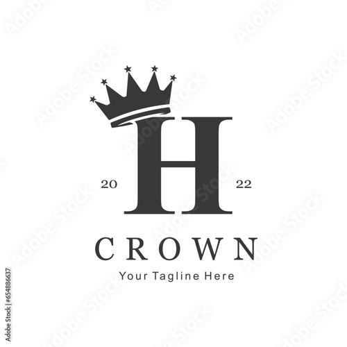 Crown Logo On Letter H Template. Crown Logo On H Letter, Initial Crown Sign Concept Template