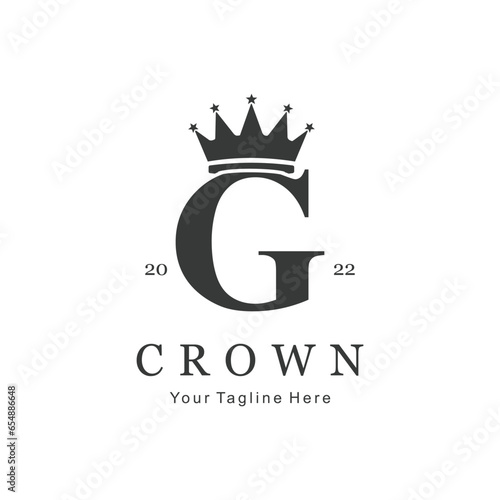 Crown Logo On Letter G Template. Crown Logo On G Letter, Initial Crown Sign Concept Template