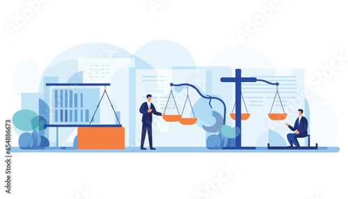 Flat illustration Law and justice scenes. lawyer consulting client, judge knocking with wooden hammer. Legal advice concept, white background