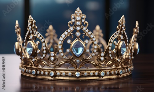 macro of queen crown with diamond decoration, ai generative