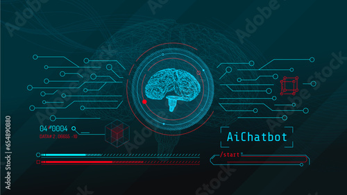 Hologram of digital brain with artificial intelligence, neural network concept.