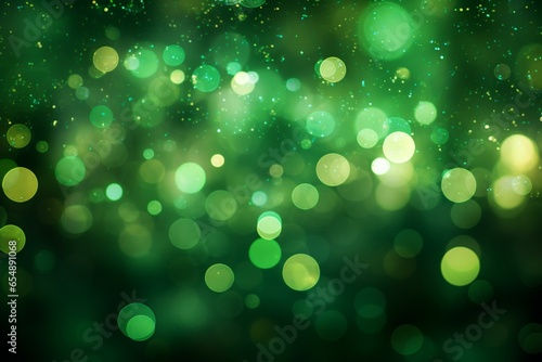 Dynamic backdrop of shimmering green dots in an abstract bokeh pattern. Generative AI