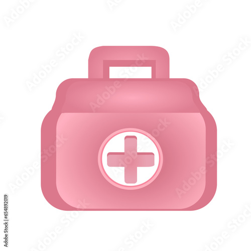 First aid kit icon, pink color, isolated on white background, vector illustration