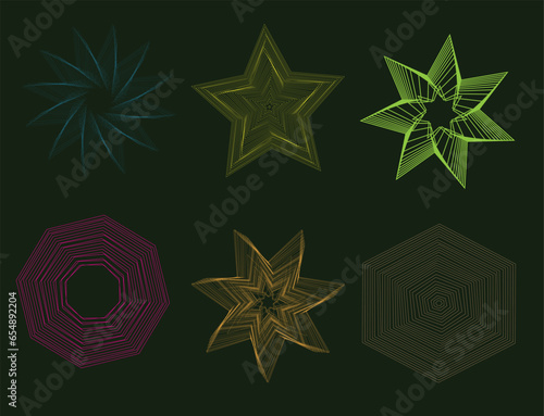 colorful different types of shapes Dark background. stars, hexagon. vector illustration