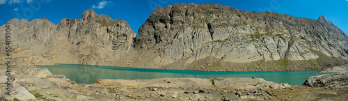 Panoramic view detail of the Marboré lake from the Marboré or Tuca Roya valley photo