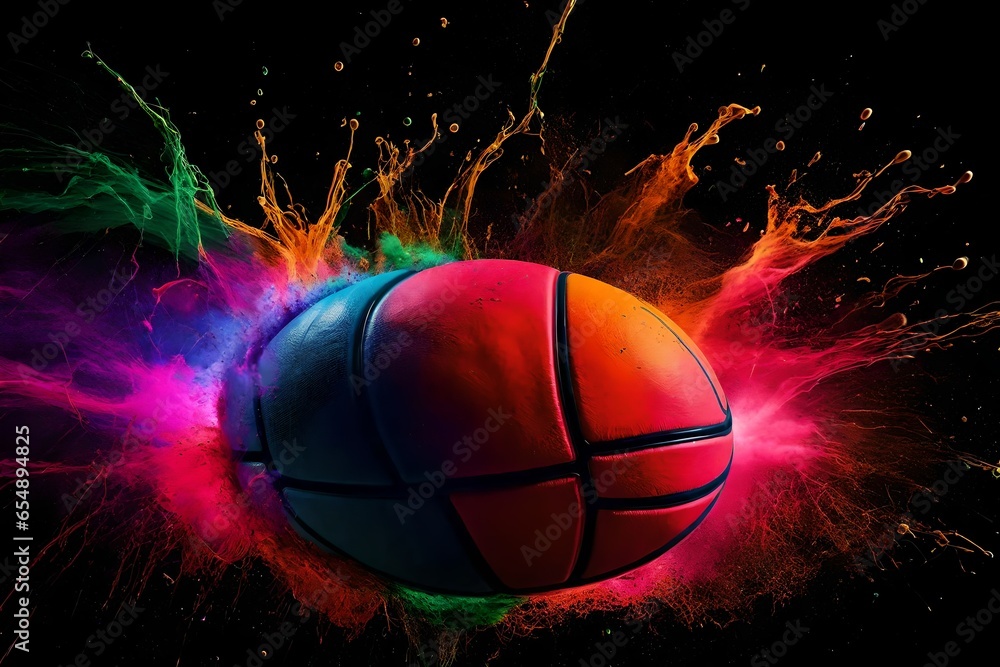 colorful basketball on black background