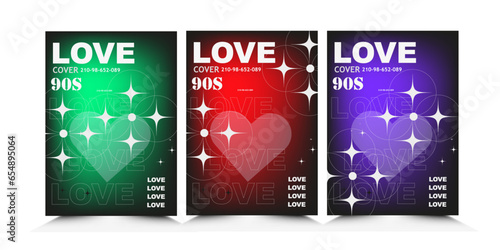 Futuristic retro brutalism style love Posters  and strange wireframe template y2k geometric element for streetwear