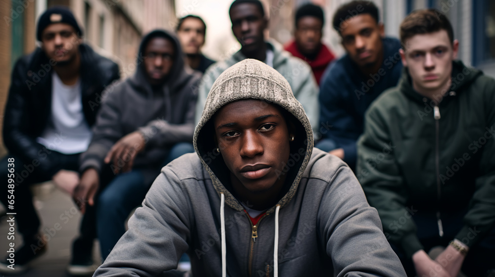 a man sits on a stoop in a bustling city, surrounded by a group of beatboxers. Using only his voice, he creates intricate rhythms and beats that mirror the sounds of a DJ's a man sits on a stoop in a bustling city, surrounded by a group of beatboxers. Using only his voice, he creates intricate rhythms and beats that mirror the sounds of a DJ's
