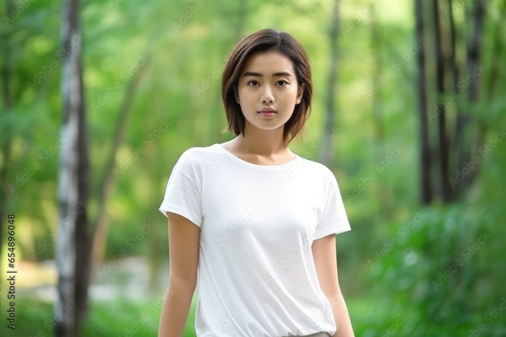 Blank white t-shirt, beautiful asian woman model wearing t-shirt Blank white t-shirt, beautiful asian woman model wearing t-shirt