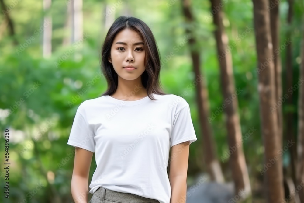 Blank white t-shirt, beautiful asian woman model wearing t-shirt Blank white t-shirt, beautiful asian woman model wearing t-shirt